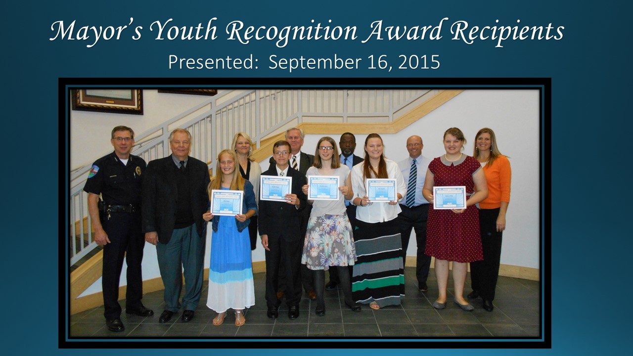 Mayor's Youth Recognition Award Presented September 16, 2015.